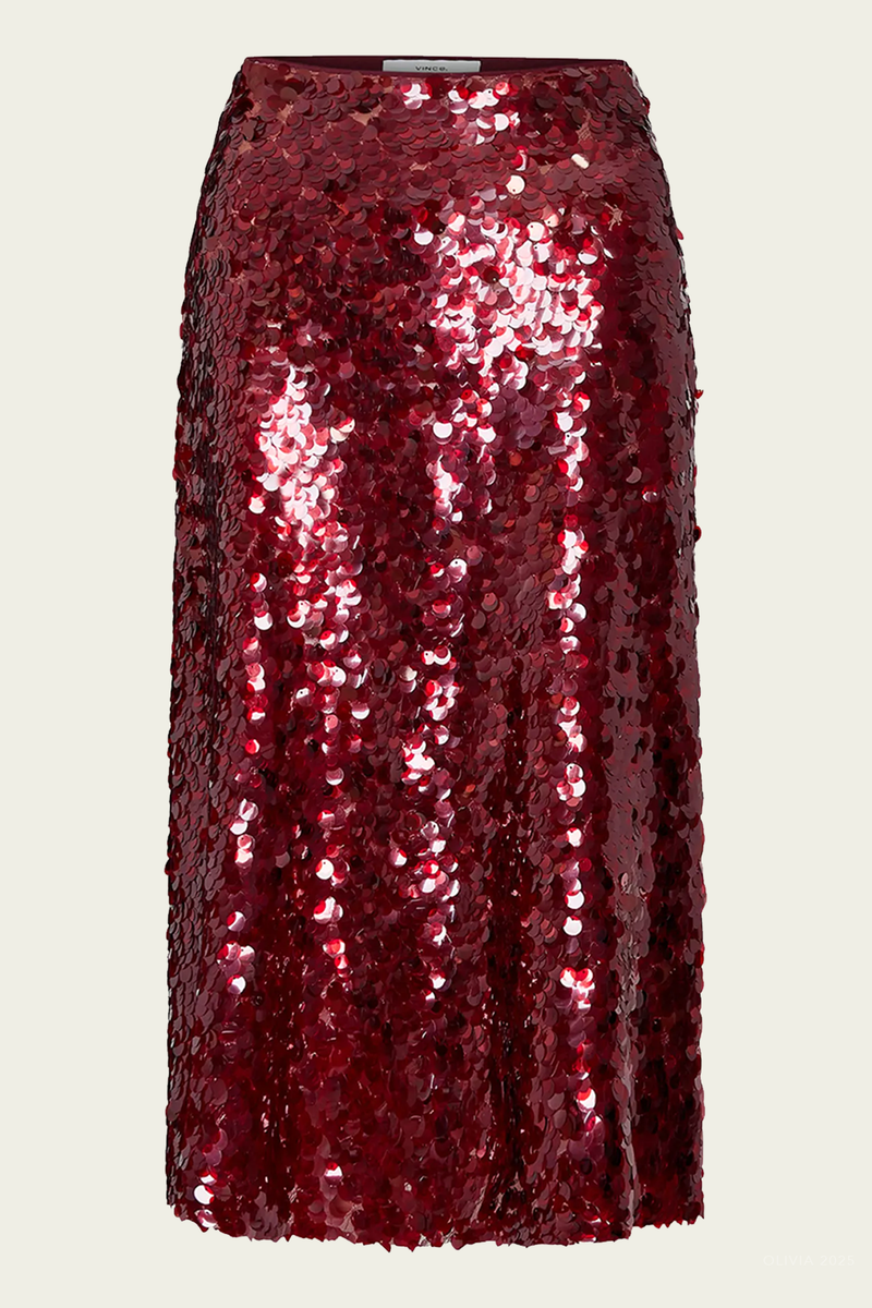 Paillette Bias Skirt in Ruby Ink