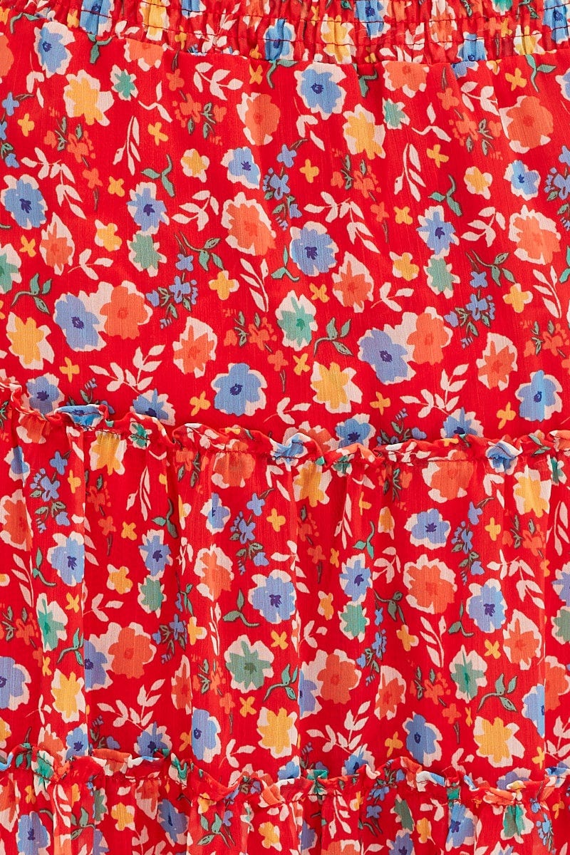 Floral Print Maxi Skirt Elastic Waist