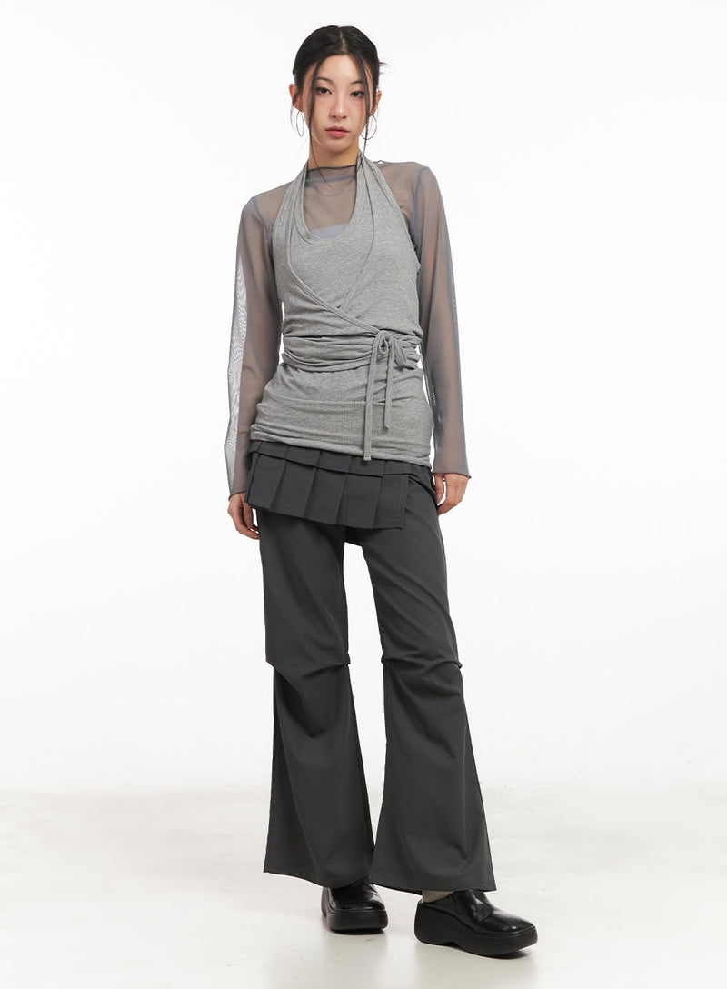 Pintuck Pleated Bootcut Skirt Pants CM503