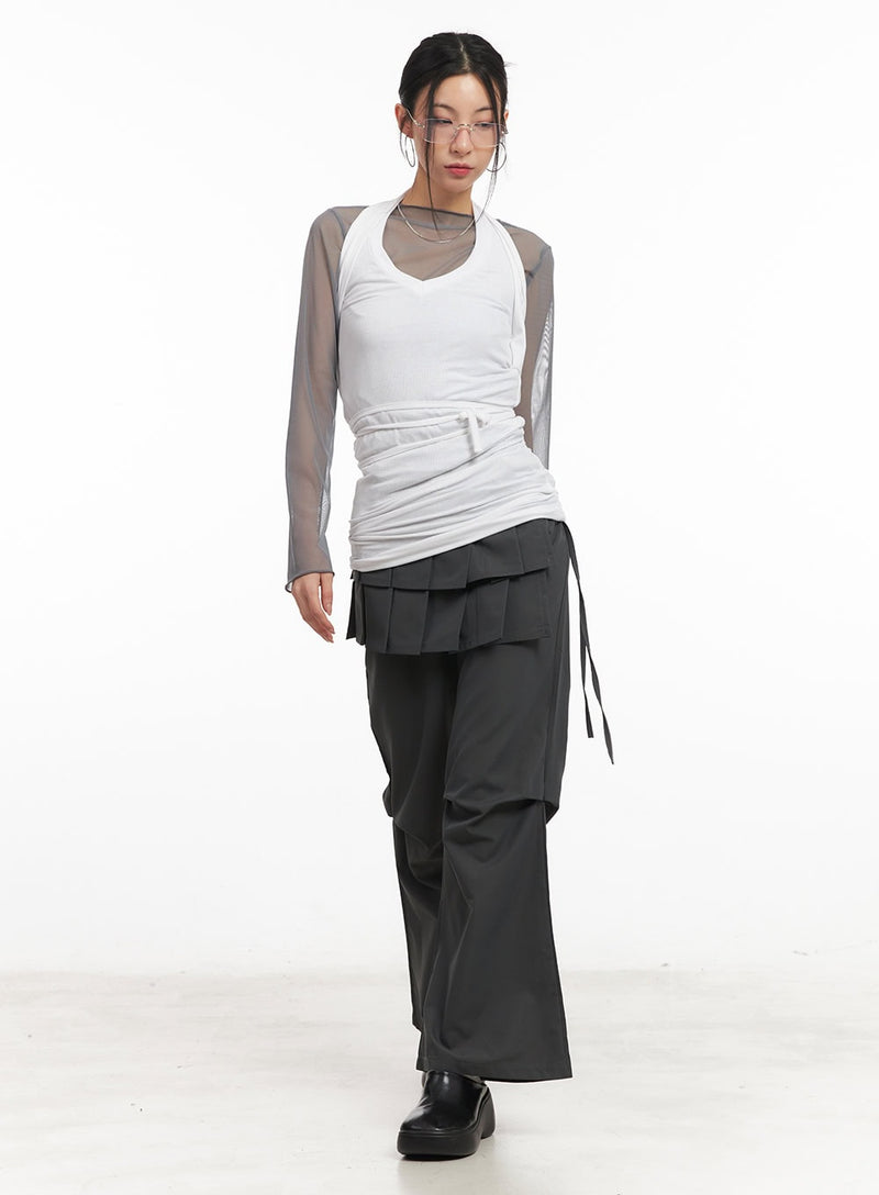 Pintuck Pleated Bootcut Skirt Pants CM503