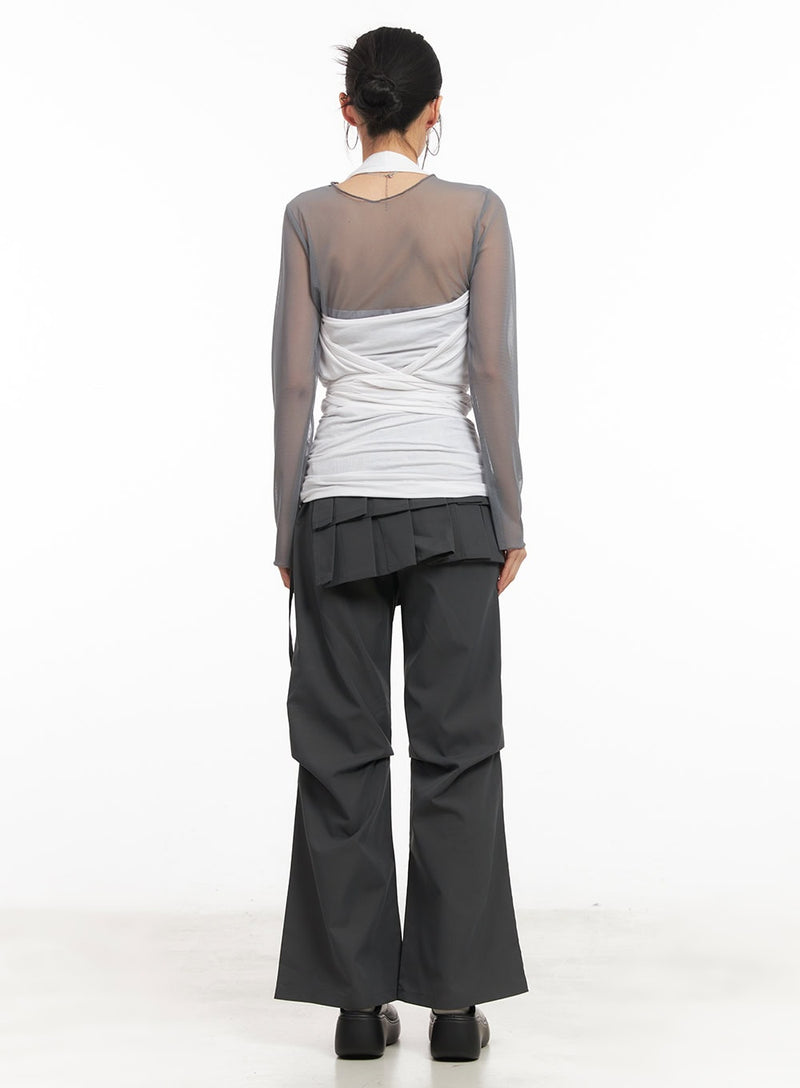 Pintuck Pleated Bootcut Skirt Pants CM503