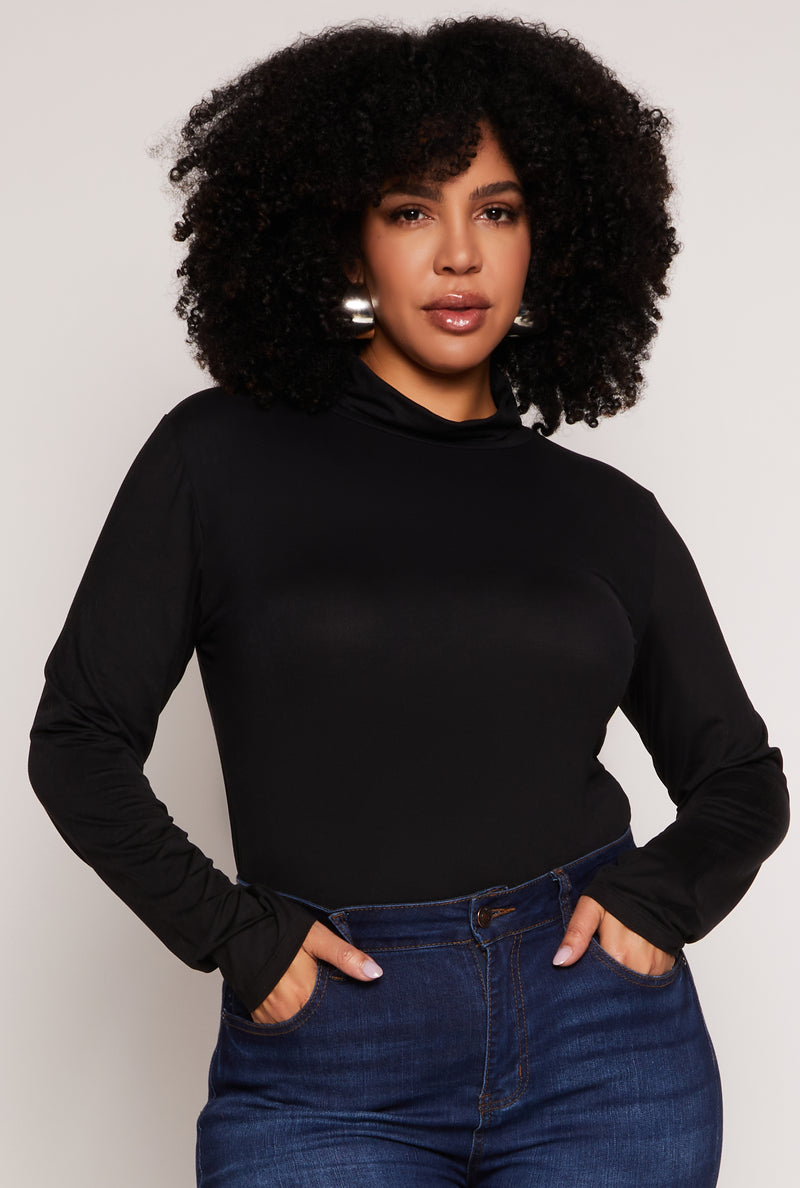 Plus Size Basic Soft Knit Turtleneck Top