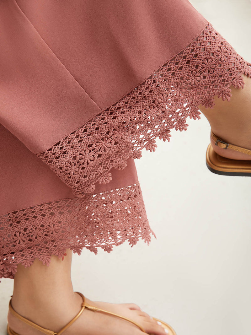 Lace Hem Wide-Leg Pocket Pants