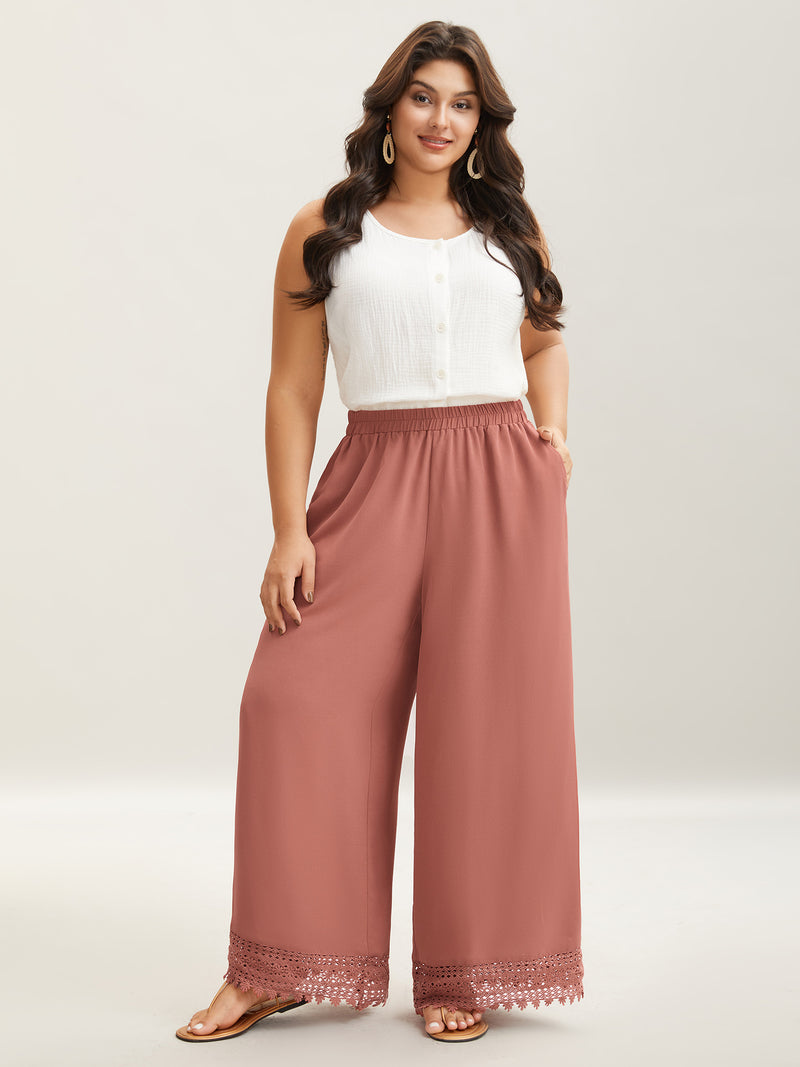 Lace Hem Wide-Leg Pocket Pants