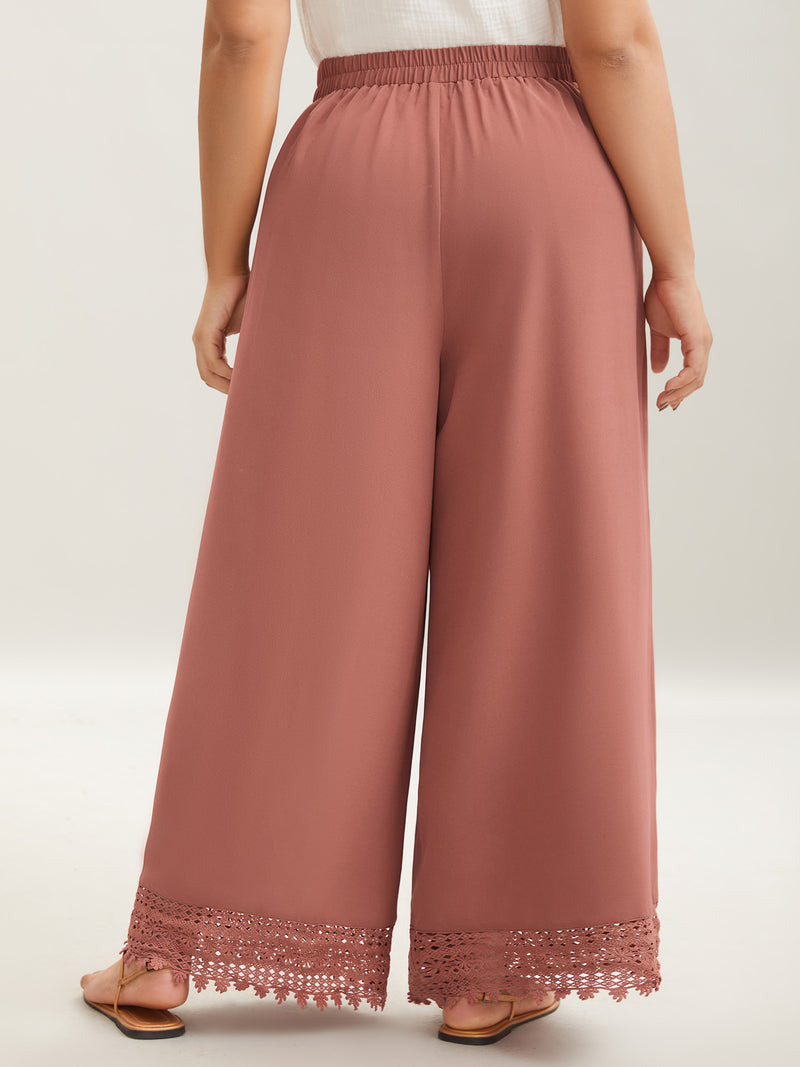Lace Hem Wide-Leg Pocket Pants