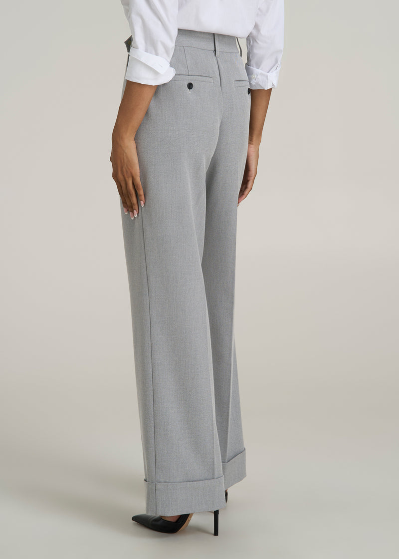 Wide-Leg Cuffed Pants for Tall Women in Medium Grey Mix