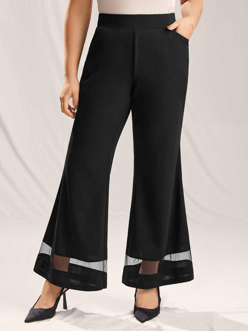 Mesh Spliced Bell-Bottom Pants