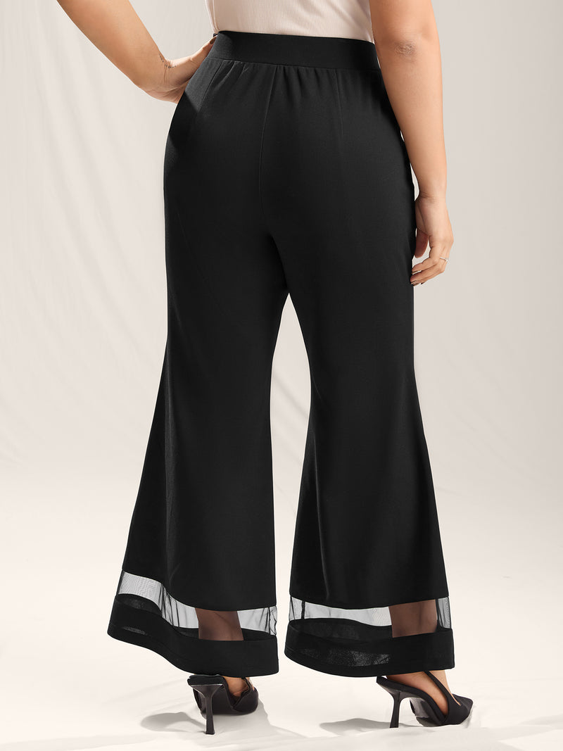 Mesh Spliced Bell-Bottom Pants