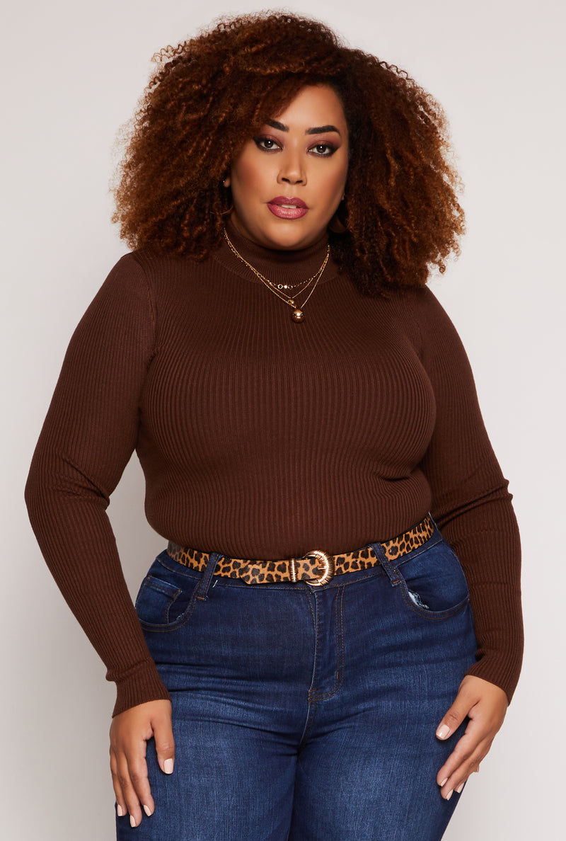 Plus Size Ribbed Mock Neck Top