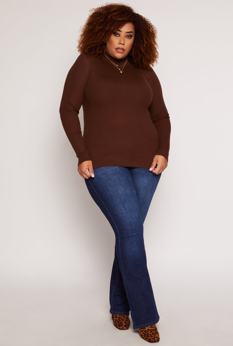Plus Size Ribbed Mock Neck Top