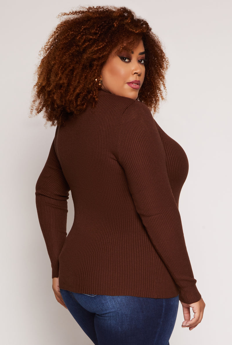 Plus Size Ribbed Mock Neck Top