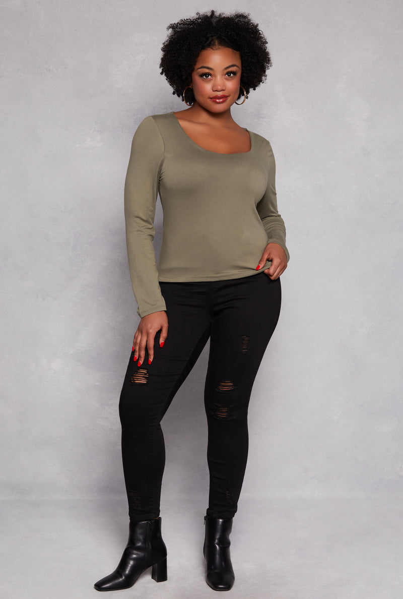 Plus Size Double Layered Scoop Neck Top