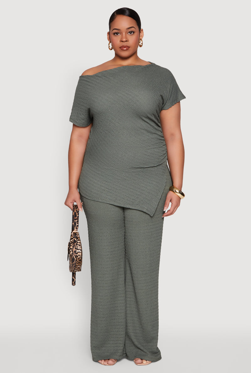 Plus Size High Waisted Textured Knit Pants