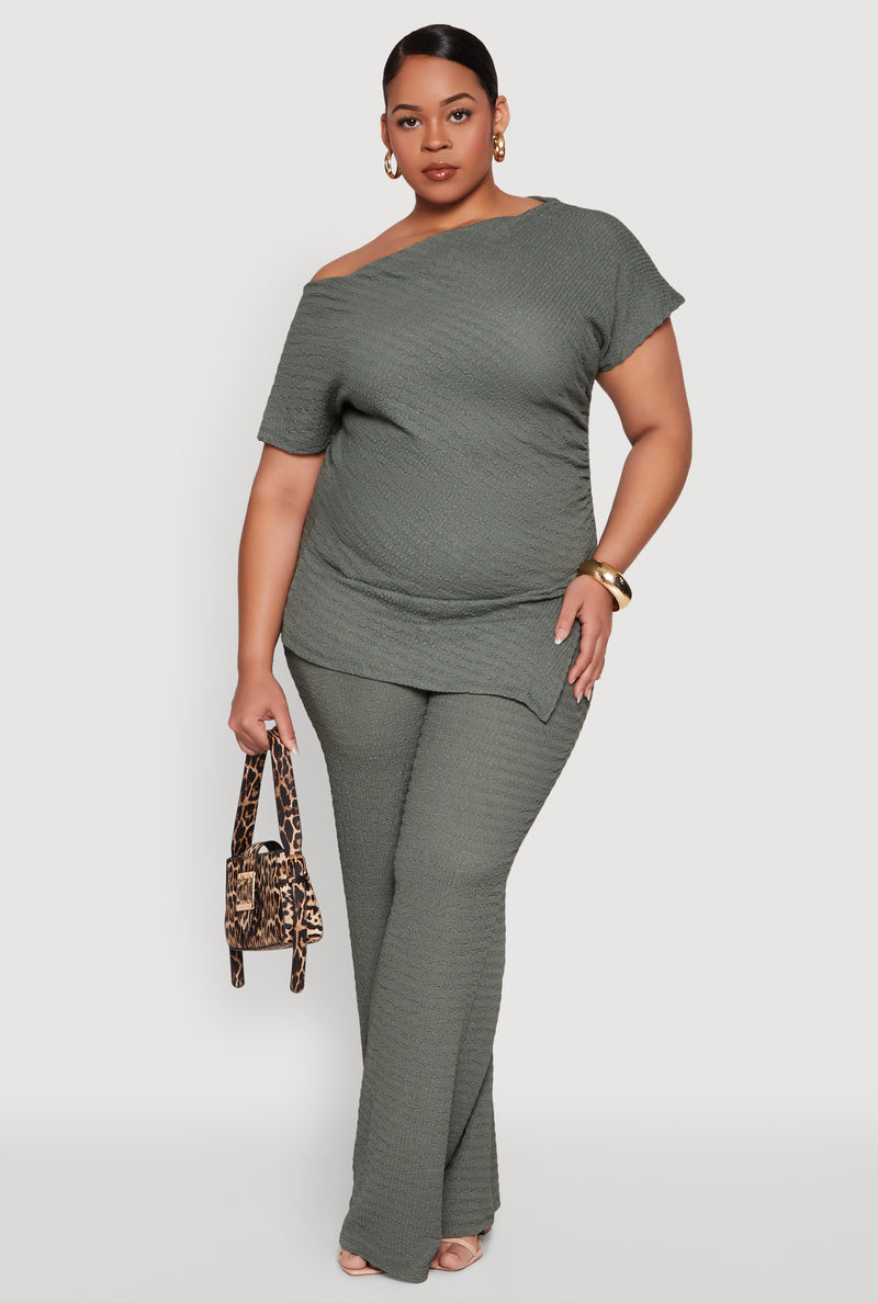 Plus Size High Waisted Textured Knit Pants
