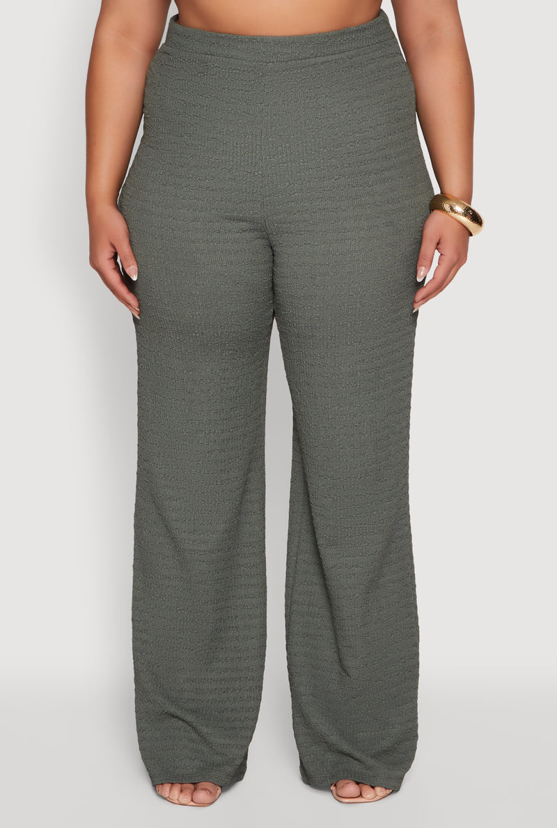 Plus Size High Waisted Textured Knit Pants