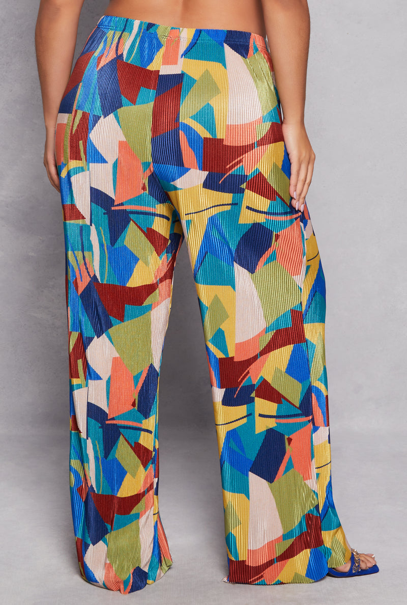 Plus Size Plisse Printed Wide Leg Pants