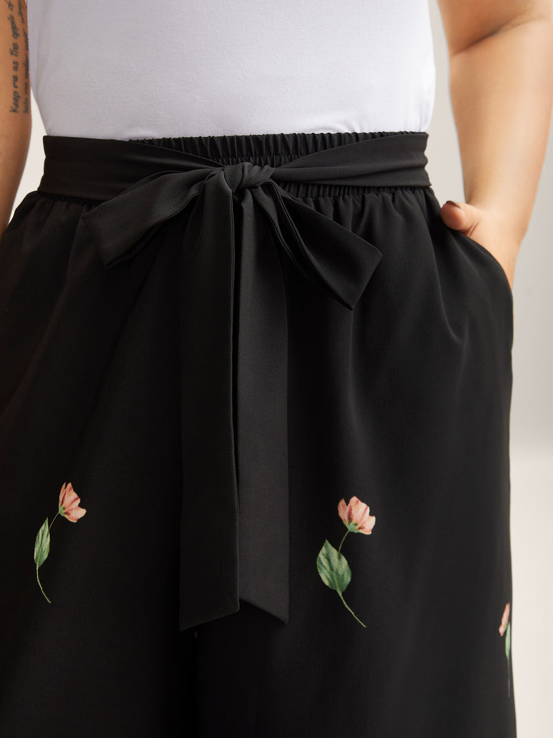 Floral Print Belted Wide-Leg Pants