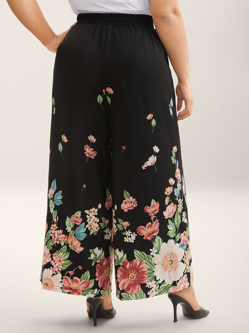 Floral Print Belted Wide-Leg Pants