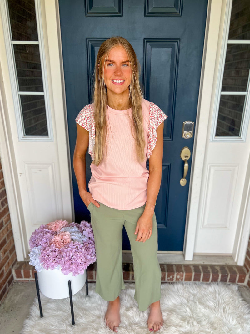 Lucy Wide Leg Stretchy Crop Pants - Dusty Sage