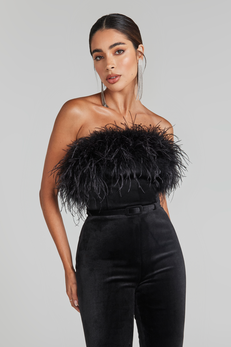 COLETTE Black Feather Jumpsuit