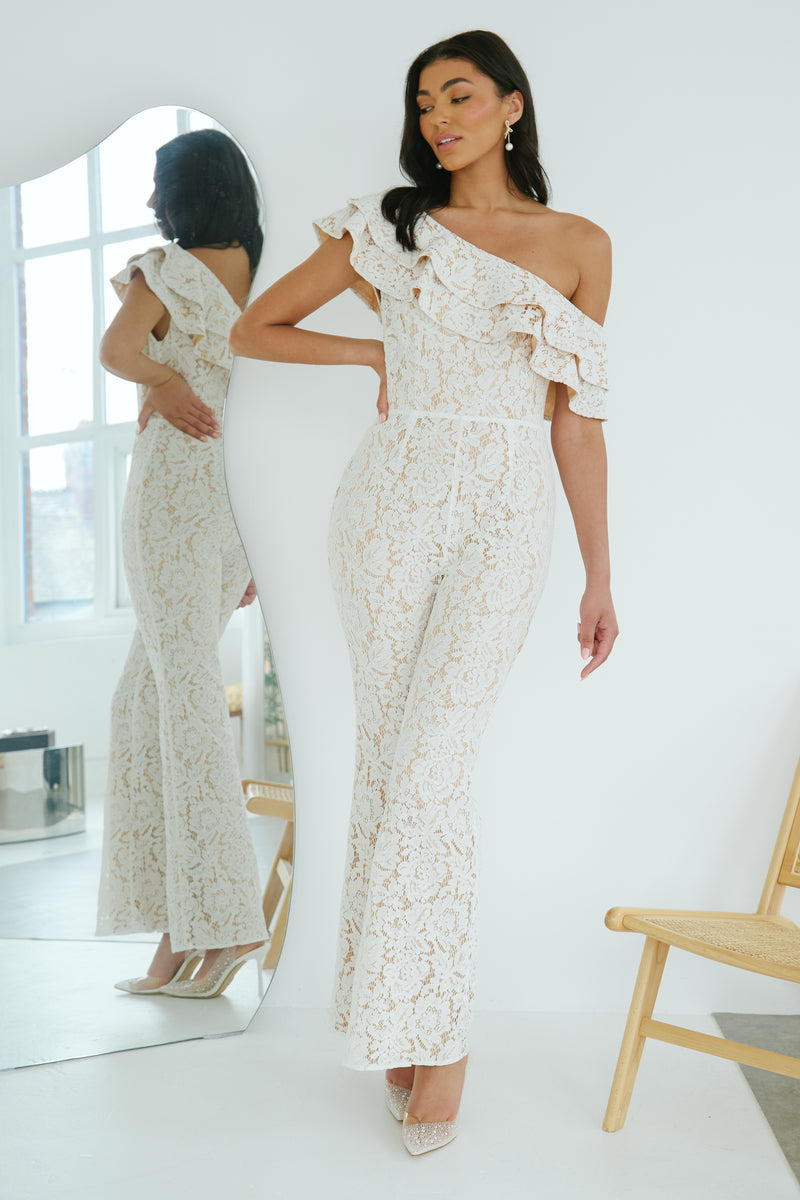 JASMINE LACE OFF THE SHOULDER JUMPSUIT - IVORY