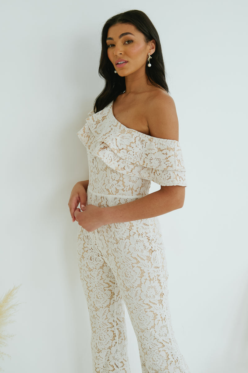 JASMINE LACE OFF THE SHOULDER JUMPSUIT - IVORY