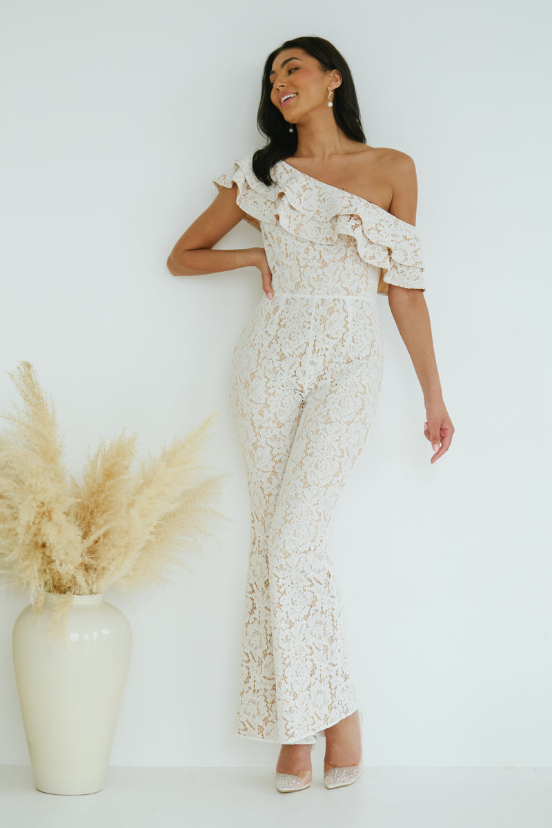 JASMINE LACE OFF THE SHOULDER JUMPSUIT - IVORY