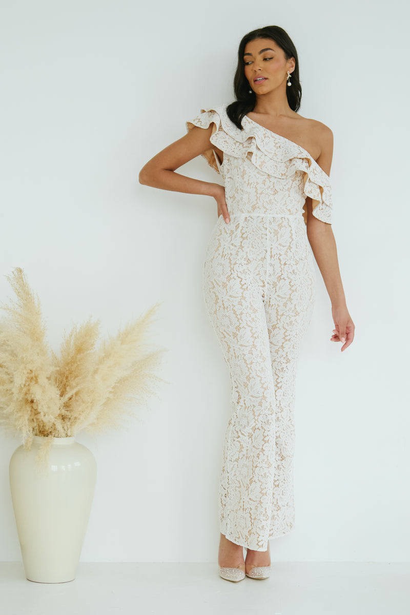 JASMINE LACE OFF THE SHOULDER JUMPSUIT - IVORY