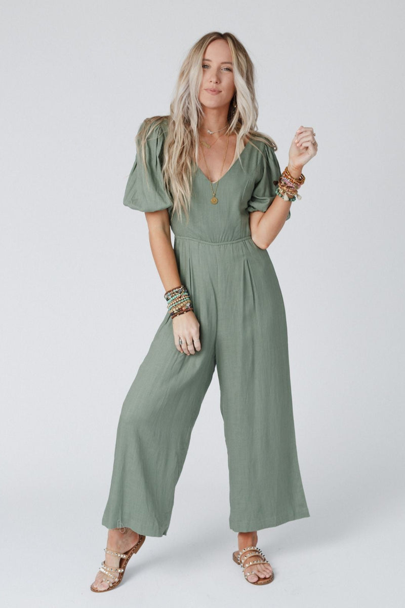 Weekender Puff Sleeve Jumpsuit - Olive