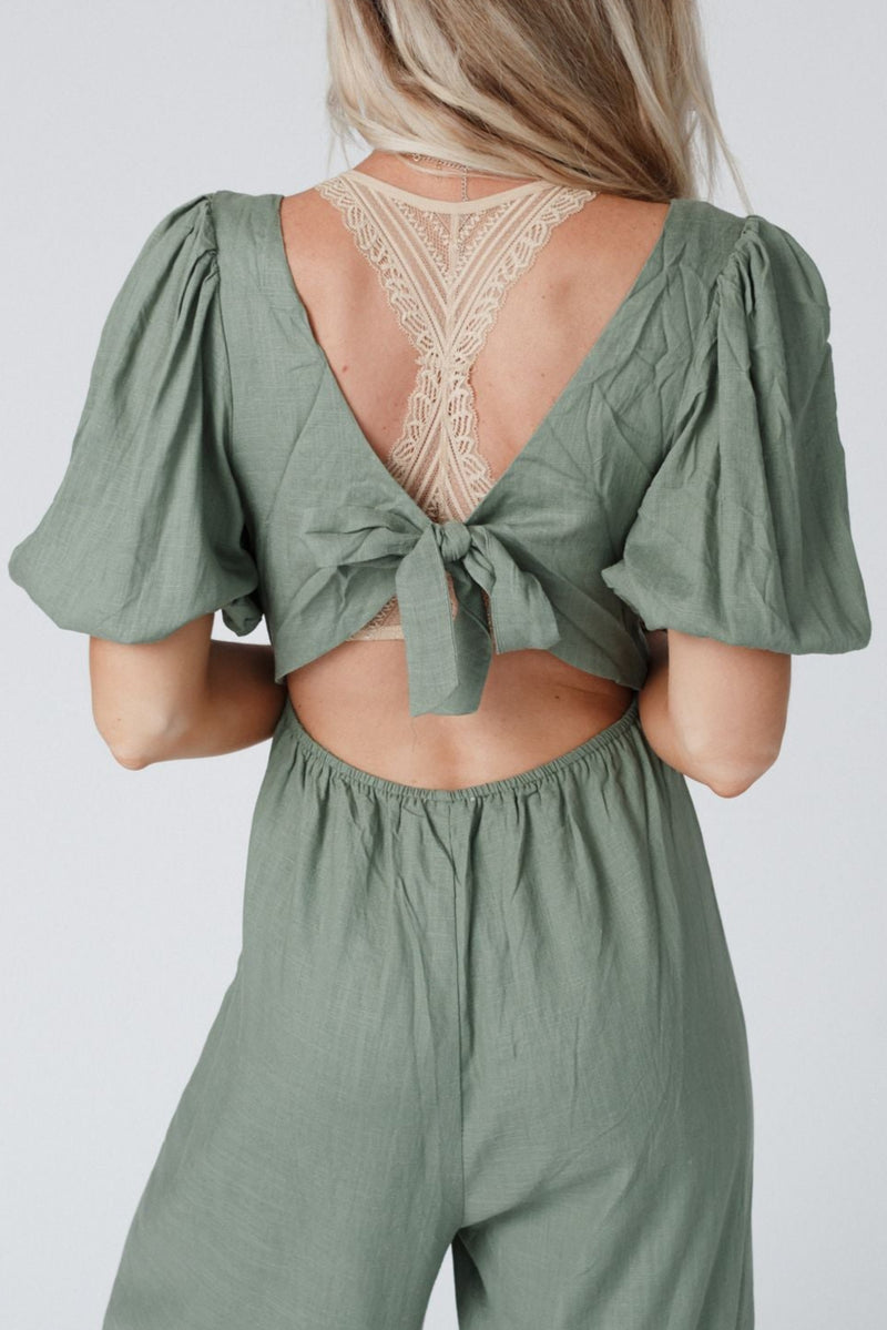 Weekender Puff Sleeve Jumpsuit - Olive