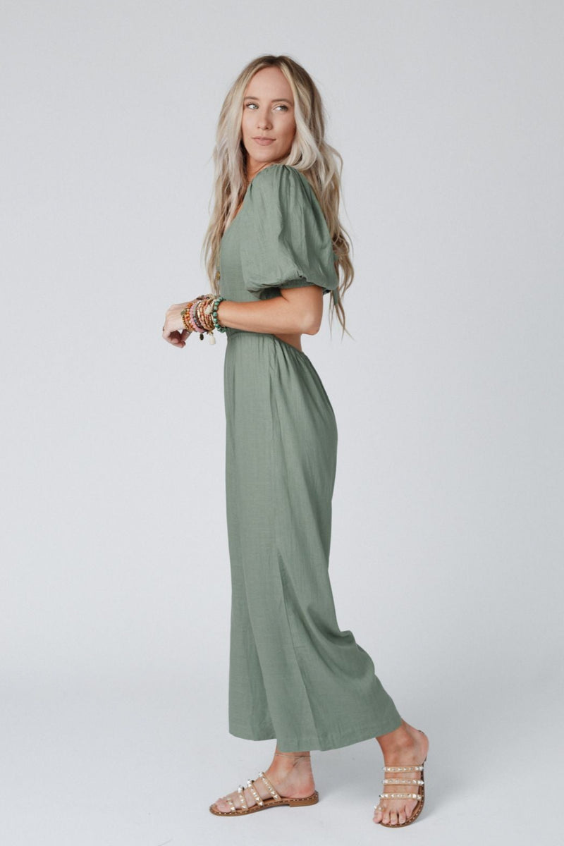 Weekender Puff Sleeve Jumpsuit - Olive