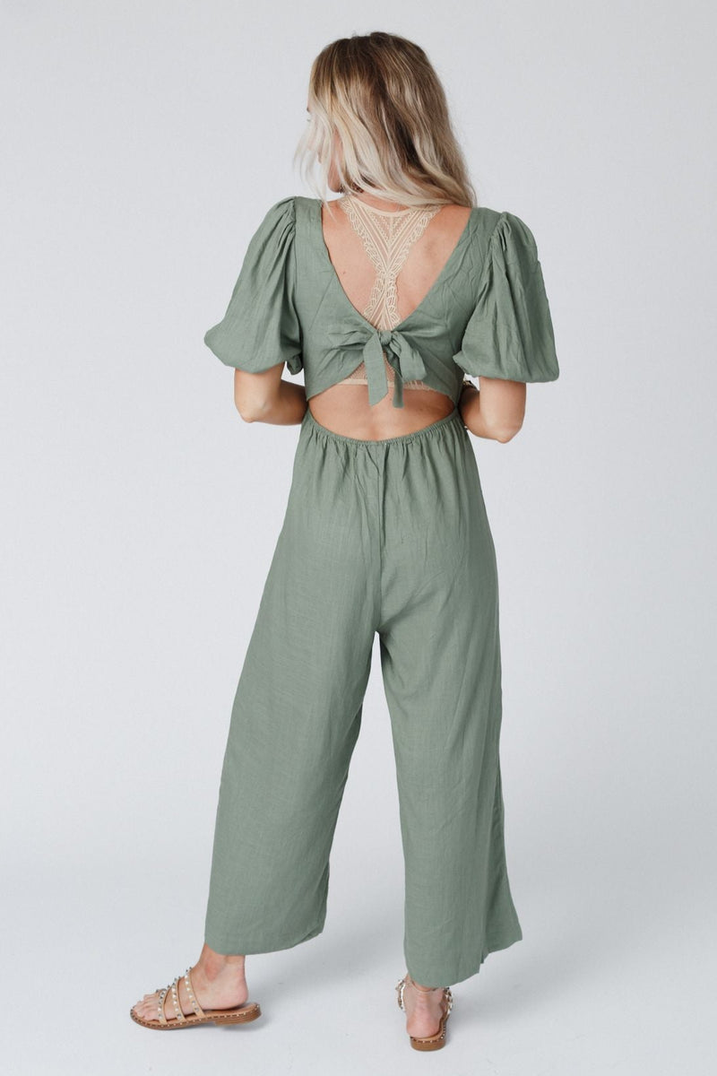 Weekender Puff Sleeve Jumpsuit - Olive