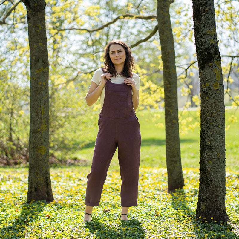 Linen Pinafore Jumpsuit Nicci Shadow Purple