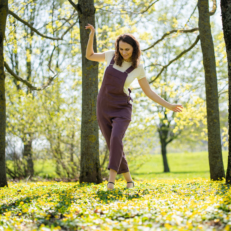 Linen Pinafore Jumpsuit Nicci Shadow Purple