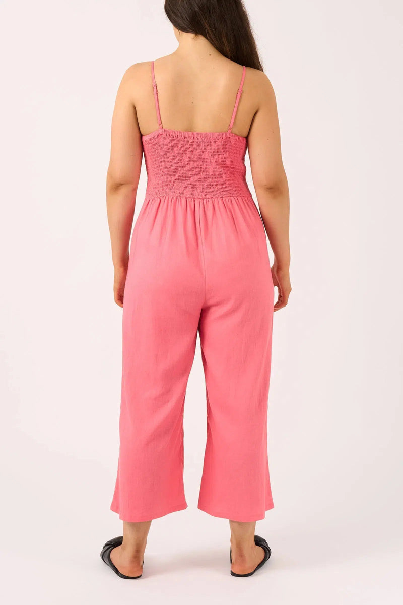 Linen Blend Twist Front Jumpsuit - Bubblegum Pink