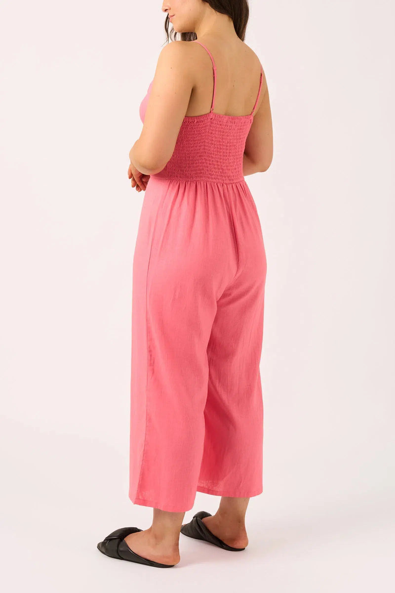 Linen Blend Twist Front Jumpsuit - Bubblegum Pink