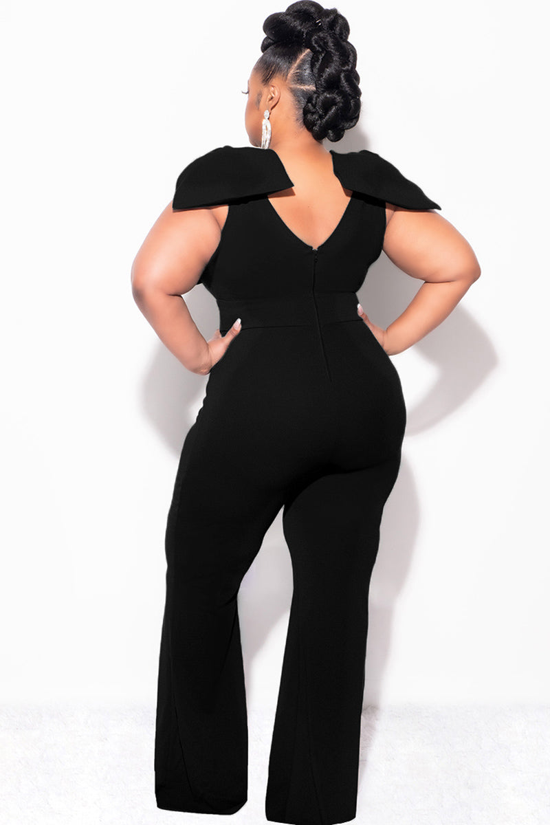 Final Sale Plus Size Jumpsuit with Bow on Shoulders in Black
