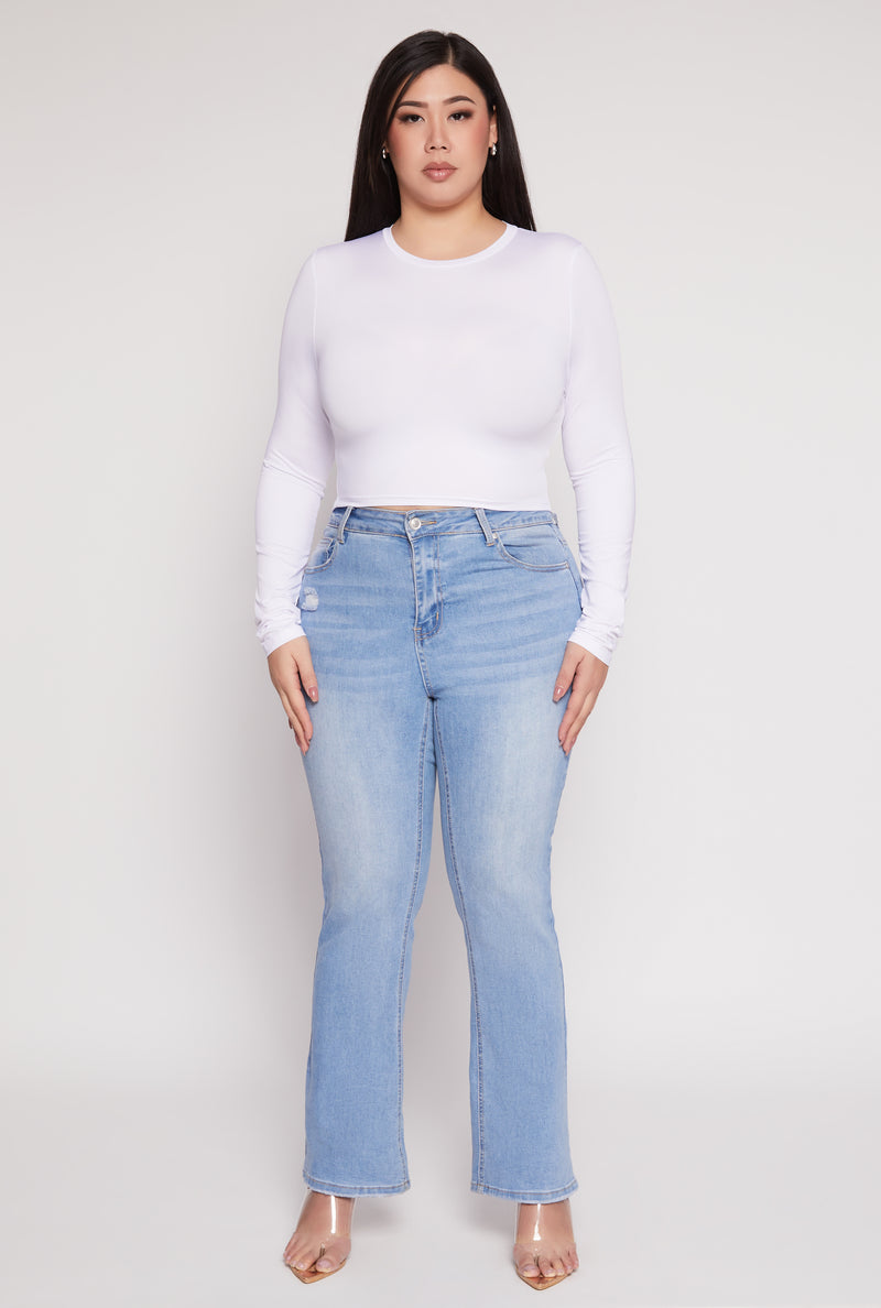 Plus Size Daisy Long Sleeve Crop Top