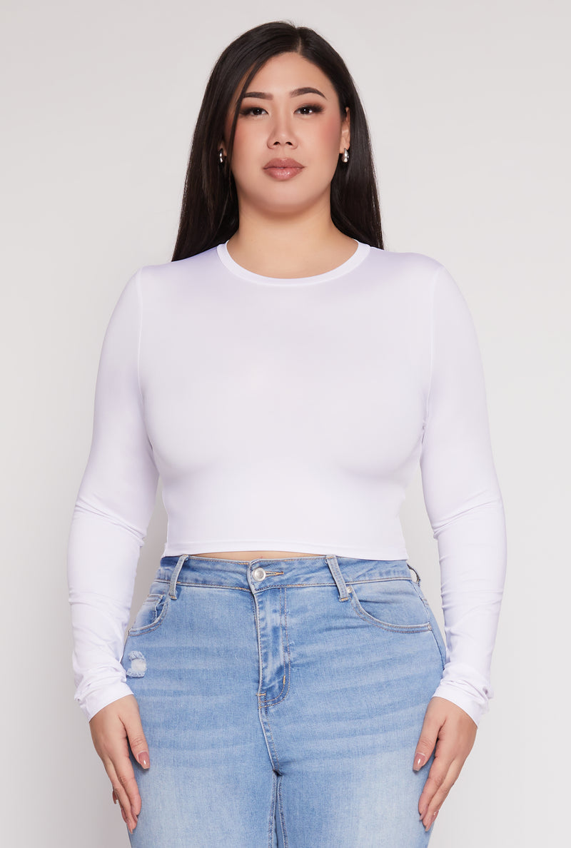 Plus Size Daisy Long Sleeve Crop Top