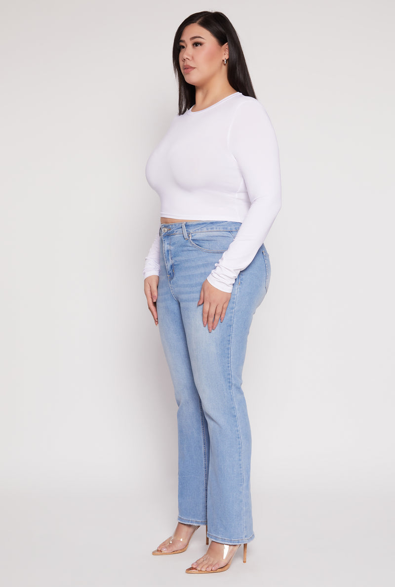 Plus Size Daisy Long Sleeve Crop Top
