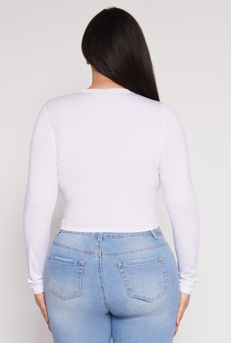 Plus Size Daisy Long Sleeve Crop Top