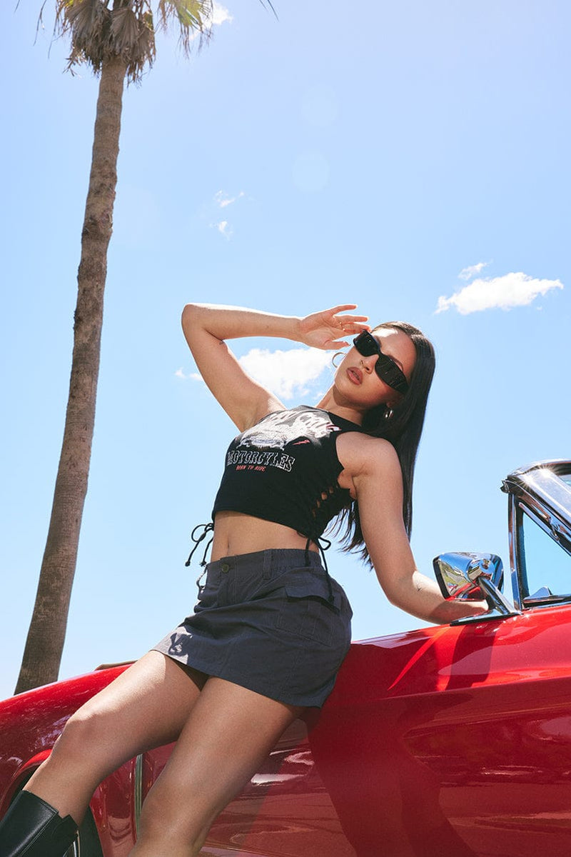Black Side Lace Up Top Sleeveless