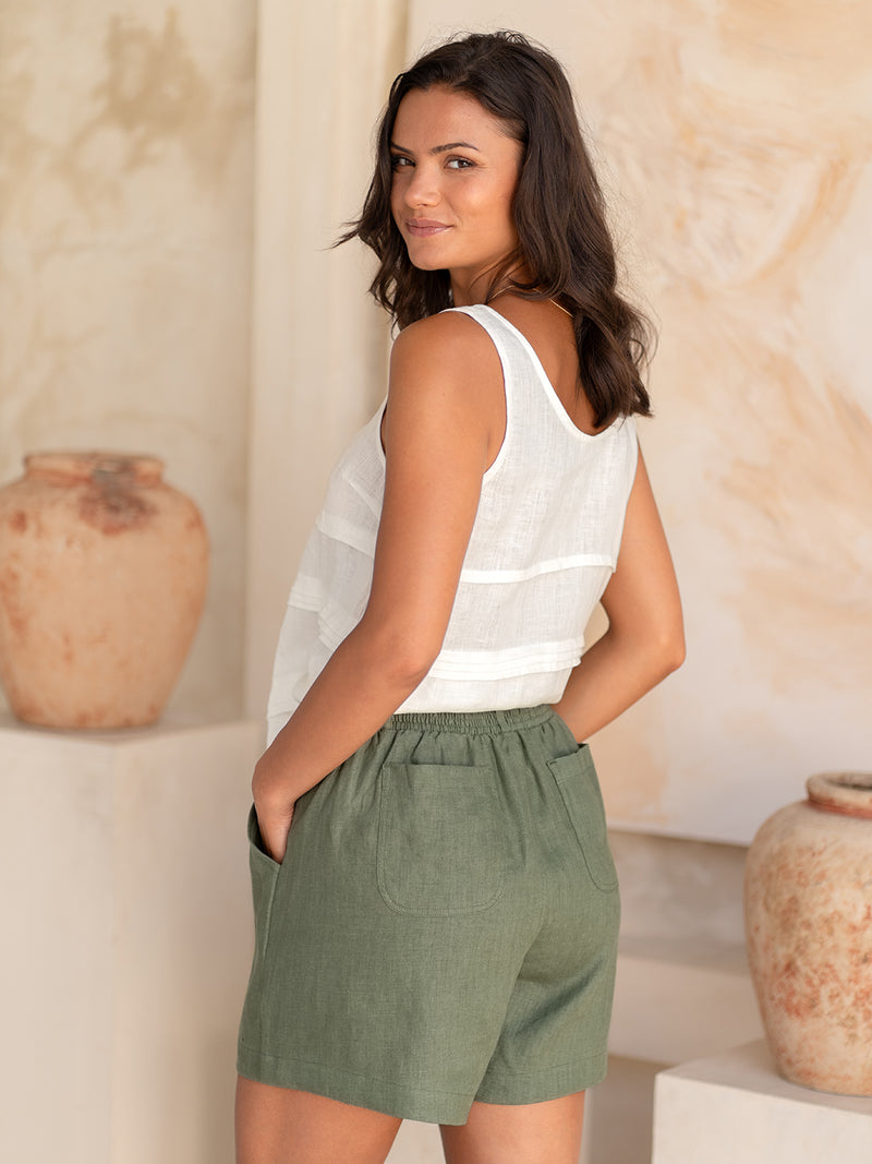 Charli Linen Shorts Olive
