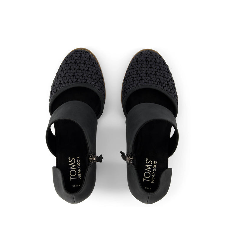Milan Black Geo Basket PU Leather Closed Toe Heel