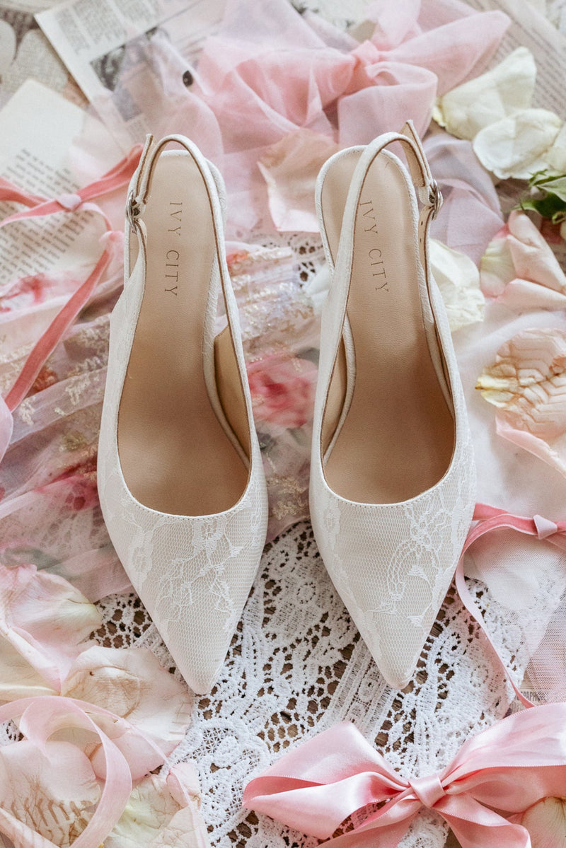 Ivy Lace Kitten Heel in White - FINAL SALE