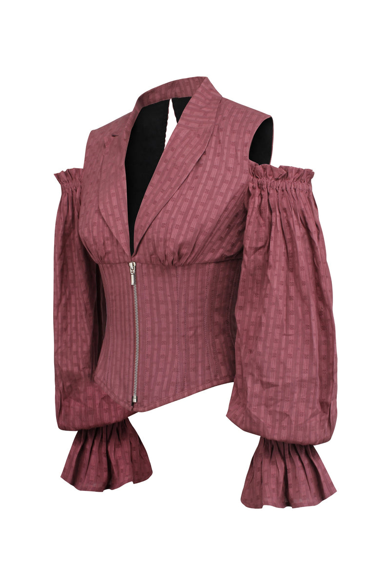 Terracotta Corset Top with Front Zip and Long Sleeves