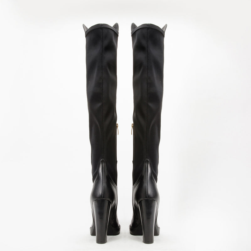 The Sao Paulo Black Leather Knee High Platform Heel Women Boot