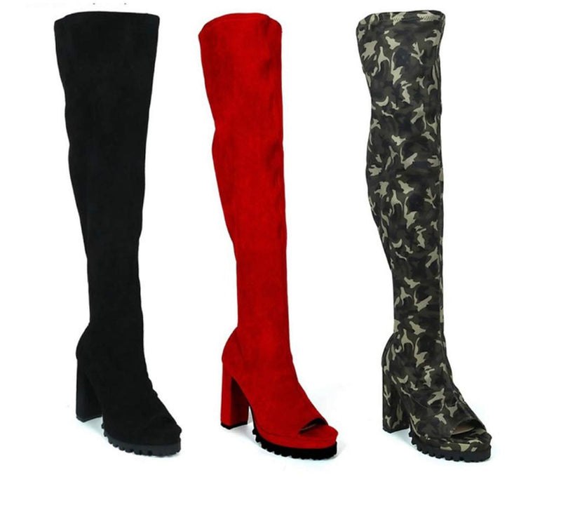 Peep Toe Over The Knee Thigh High Chunky Block Heel Boots For Women Natalie-05 By Pazzle