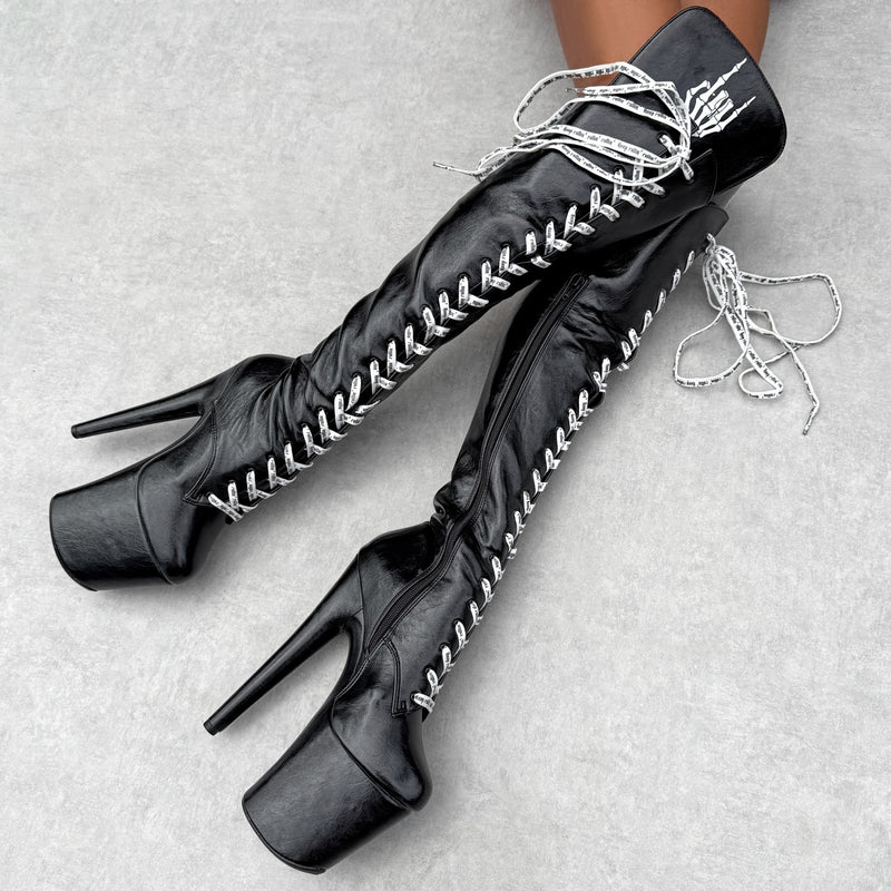 BLACK METALLICA ROCK - Over Knee Boot - 8INCH