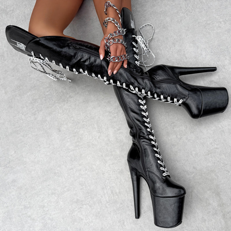 BLACK METALLICA ROCK - Over Knee Boot - 8INCH